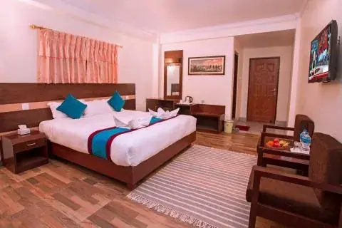 Exterior architecture and grounds of Hotel Spring Pokhara in Pokhara, Nepal