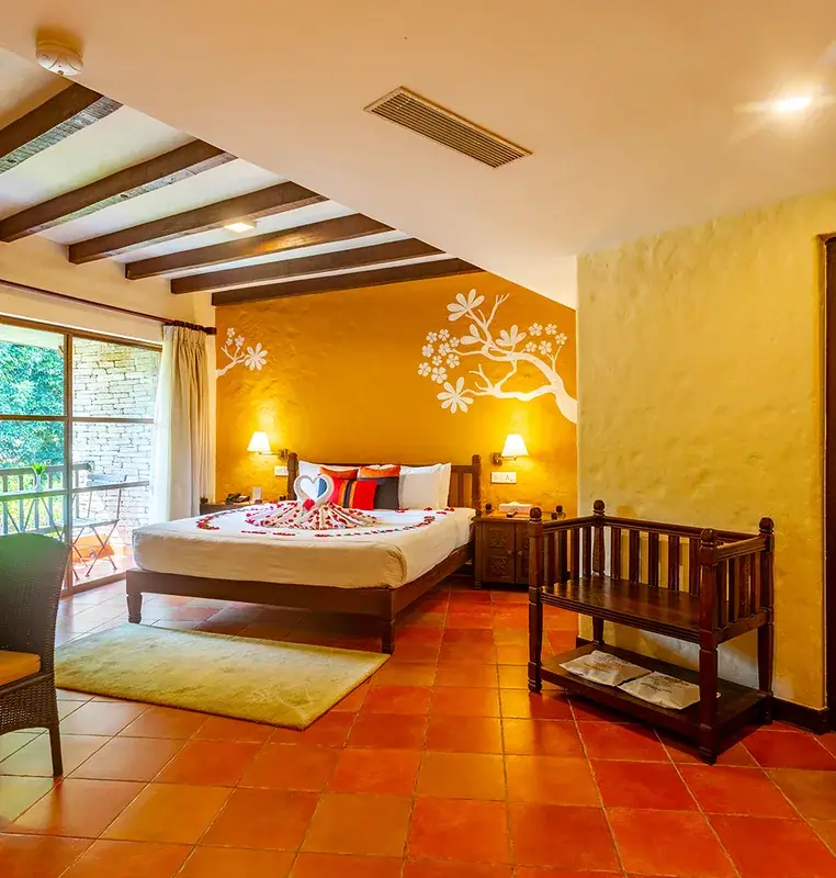 Exterior architecture and grounds of Temple Tree Resort & Spa in Pokhara, Nepal